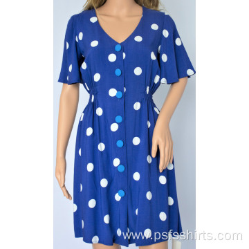 Women Blue Polka Dot Dress